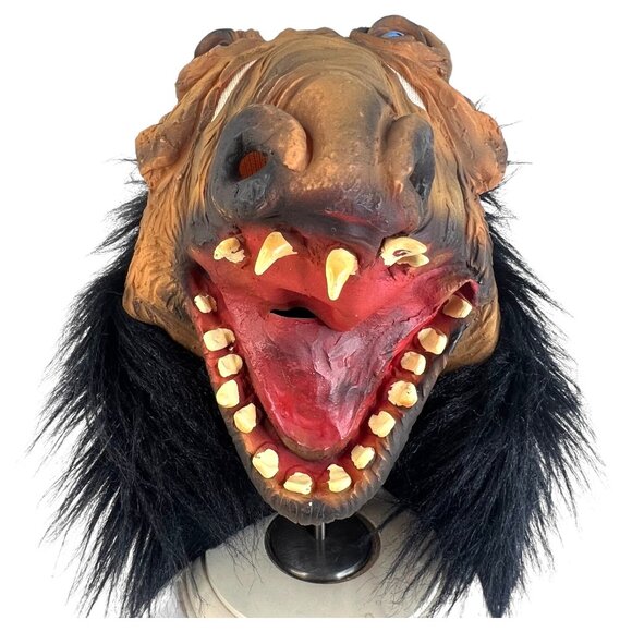 Adult Ugly Hairy Monster Mask With Blue Eyes Sharp Teeth Halloween Costume Party - Picture 6 of 8